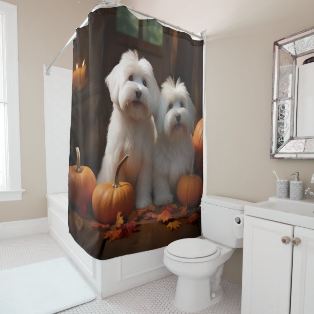 Coton De Tulear Puppy Autumn Delight Pumpkin  Shower Curtain (In Situ)