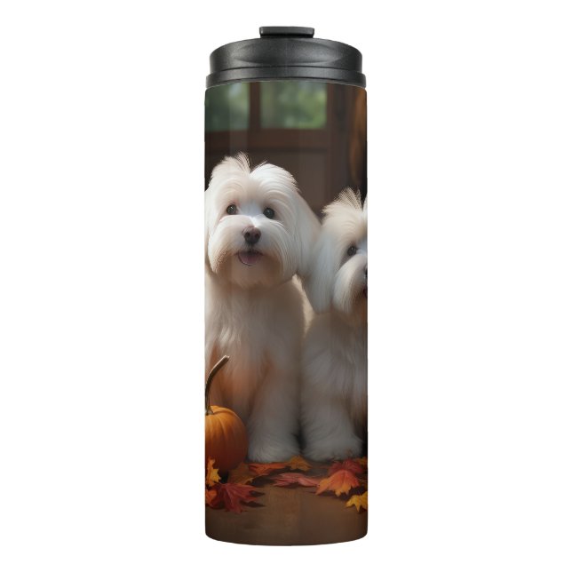 Coton De Tulear Puppy Autumn Delight Pumpkin  Thermal Tumbler (Front)