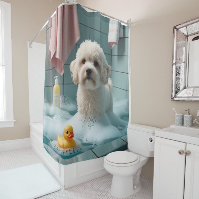 Coton De Tulear Sloppy Sleepy Cute Funny Shower Curtain (In Situ)