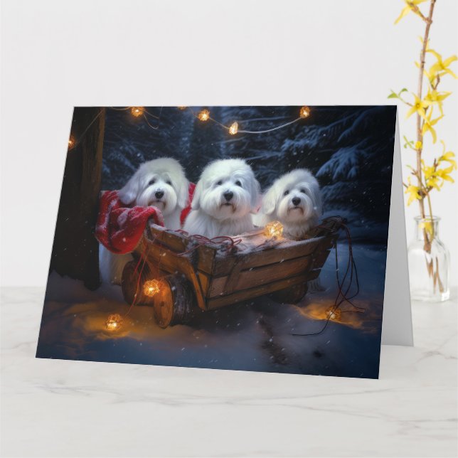 Coton De Tulear Snowy Sleigh Christmas Decor  Card (Yellow Flower)