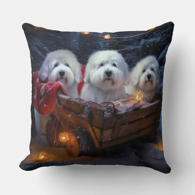 Coton De Tulear Snowy Sleigh Christmas Decor  Cushion (Front)