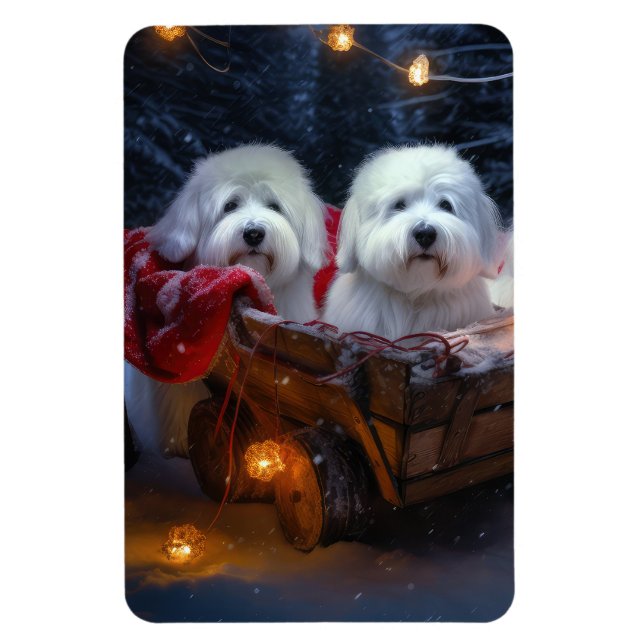 Coton De Tulear Snowy Sleigh Christmas Decor  Magnet (Vertical)