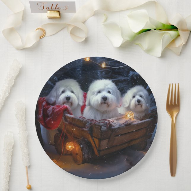 Coton De Tulear Snowy Sleigh Christmas Decor  Paper Plate (Wedding)
