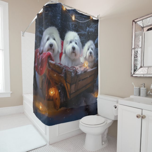 Coton De Tulear Snowy Sleigh Christmas Decor  Shower Curtain (In Situ)