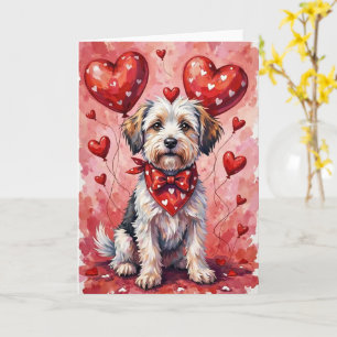 Coton de Tulear Valentine Dog Sitting with Hearts Card