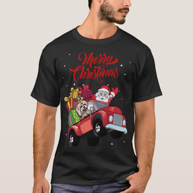 Coton de Tulear With Santa Claus In Red Truck Dog T-Shirt (Front)