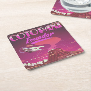 Cotopaxi ,Ecuador AIR MAIL travel poster Square Paper Coaster