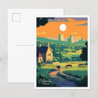 Cotswolds England Art Vintage Travel Illustration