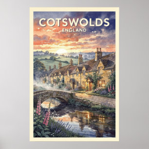Cotswolds England Vintage Travel Poster