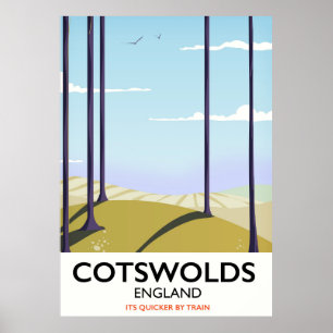 Cotswolds landscape railway travel poster