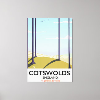 Cotswolds landscape railway travel poster canvas print