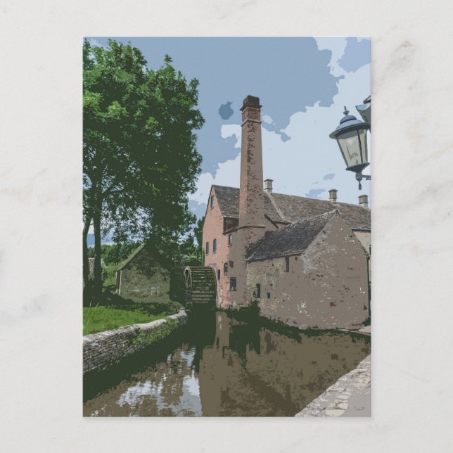 Cotswolds village watermill view postcard (Front)