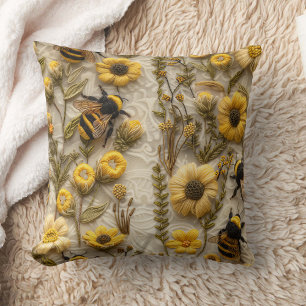 Cottagcore Bee & Wildflower Cushion