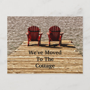 Cottage Adirondack Chairs Red Rustic Lake Moving Postcard