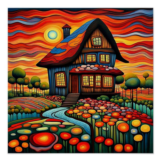 Cottage at sunset poster (Front)