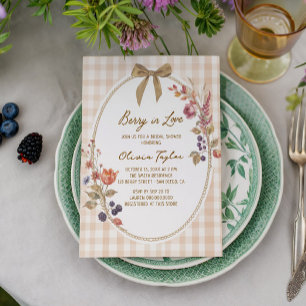 Cottage Berry in Love Gingham Bridal Shower Invitation