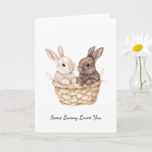 Cottage Bunnies in a Basket Love Card