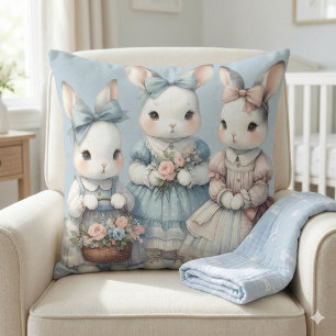 Cottage Bunny Sisters Watercolor Illustration Cushion