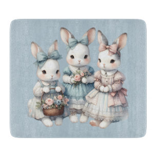 Cottage Bunny Sisters Watercolor Illustration Cutting Board