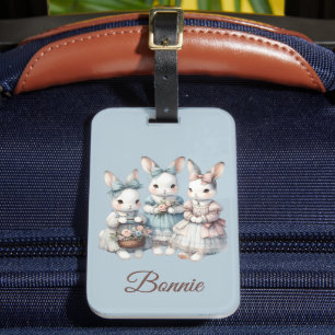 Cottage Bunny Sisters Watercolor Illustration Luggage Tag
