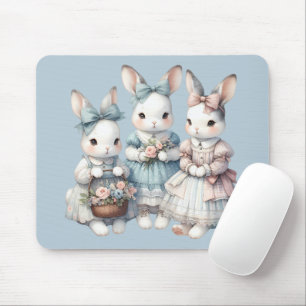 Cottage Bunny Sisters Watercolor Illustration Mouse Mat