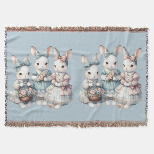 Cottage Bunny Sisters Watercolor Illustration Throw Blanket