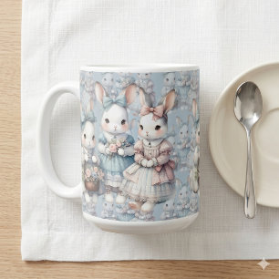 Cottage Bunny Sisters Watercolor Tile  Coffee Mug