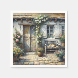 Cottage Cat On Wooden Bench Napkin