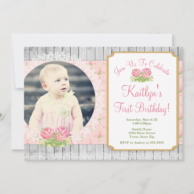 Cottage Chic Floral Birthday Invitation 5x7 (Front)