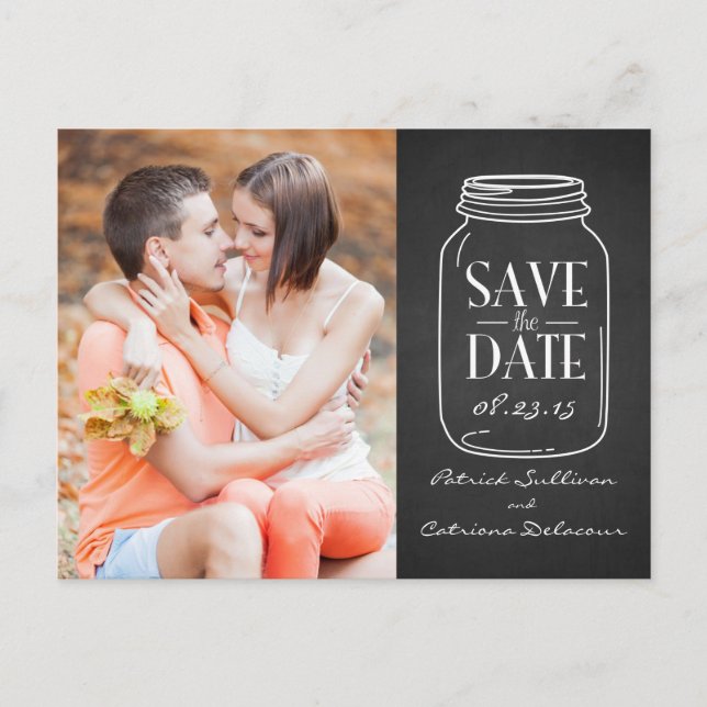 Cottage Chic Mason Jar Save the Date Postcard (Front)