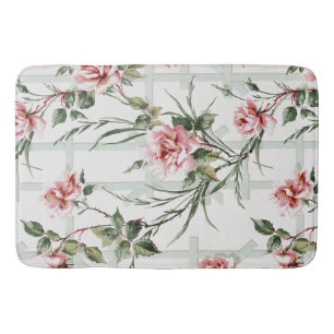 Cottage Chic Pink Roses on Trellis Bath Mat