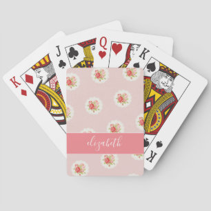 Cottage Chic Roses Pattern with Name Playing Cards