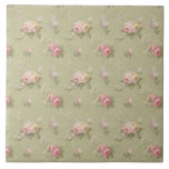 Cottage Chic Roses Tile<br><div class="desc">Petite bouquets of pastel pink and yellow roses and sprays of wildflowers on a soft hunter green background.</div>