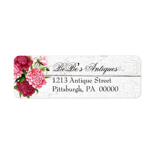 Cottage Chic Rustic Wood and Peonies Address Label