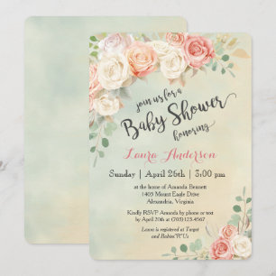 Cottage Chic Vintage Roses Baby Shower Invitation