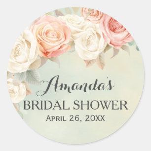 Cottage Chic Vintage Roses Bridal Shower Classic Round Sticker