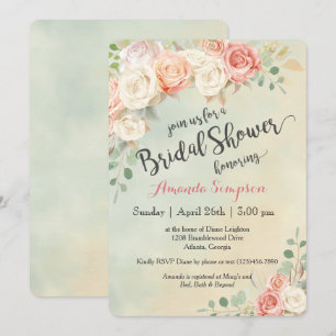 Cottage Chic Vintage Roses Bridal Shower Invitation