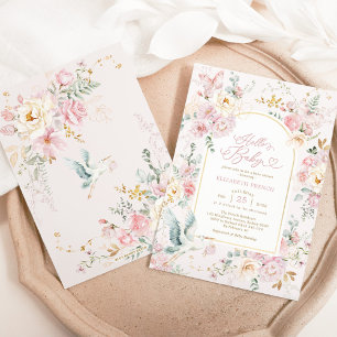 Cottage Chic Wildflower Stork Baby Girl Shower Invitation
