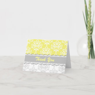 Cottage Chic Yellow & Grey Damask Thank You Card