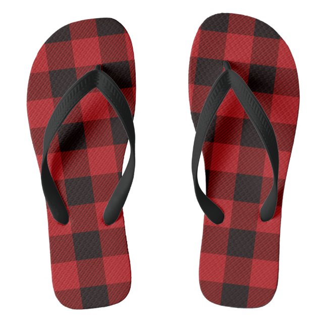 cottage Christmas Red buffalo lumberjack plaid Flip Flops (Footbed)