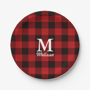 cottage Christmas Red buffalo lumberjack plaid Paper Plate