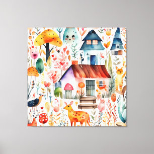 Cottage core floral countryside animals houses  canvas print