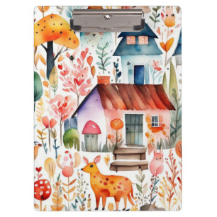 Cottage core floral countryside animals houses clipboard