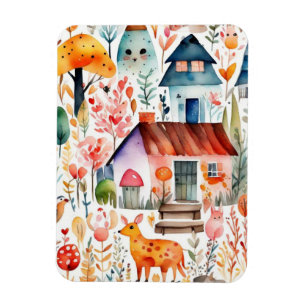 Cottage core floral countryside animals houses magnet