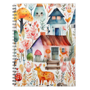 Cottage core floral countryside animals houses  notebook