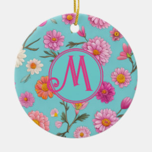Cottage core floral white daisies pink flowers ceramic tree decoration