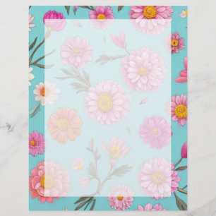 Cottage core floral white daisies pink flowers custom letterhead