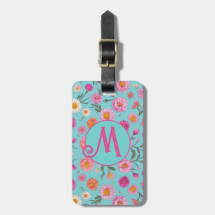 Cottage core floral white daisies pink flowers luggage tag