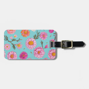 Cottage core floral white daisies pink flowers luggage tag