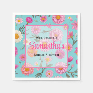 Cottage core floral white daisies pink flowers napkin